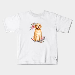 I love my Golden Retriever Cute Dog Watercolor Art Kids T-Shirt